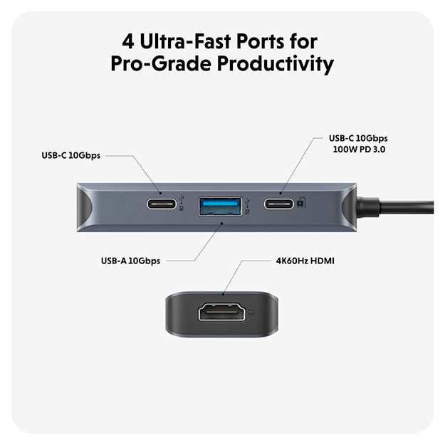 HyperDrive Next 4 Port USB-C Hub - Midnight Grey
