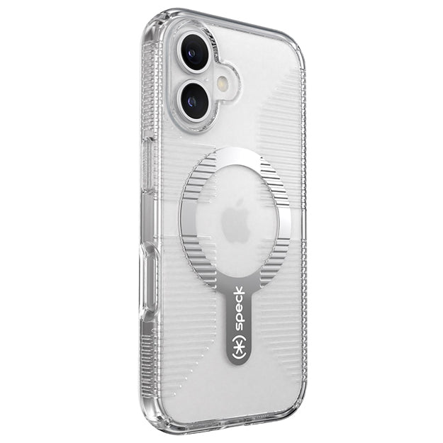 Speck Gemshell Grip MagSafe Case For iPhone 16 – Clear & Chrome