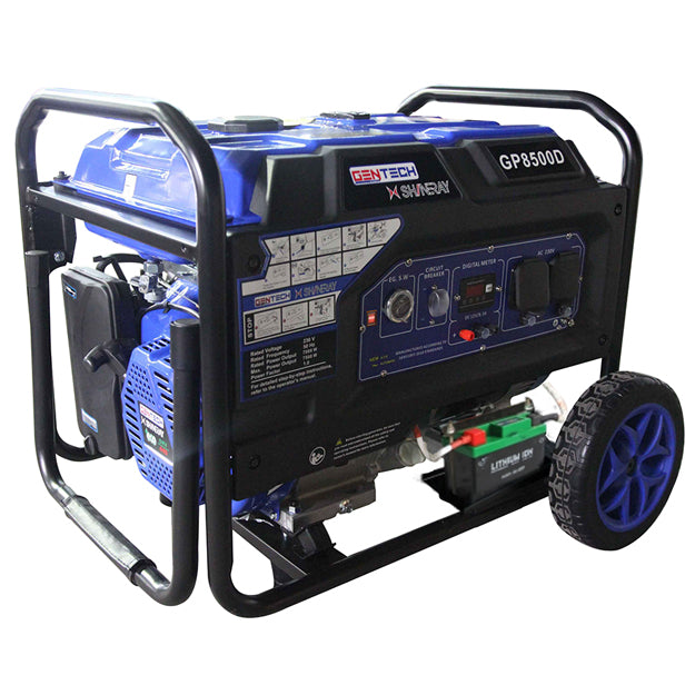 Gentech 7.5kVA Electric Start Petrol Generator With Wheels & Handle - Blue