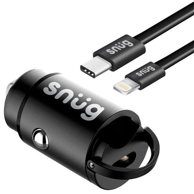 Snug Mini PD Car Charger 30W With Lightning Cable - Black